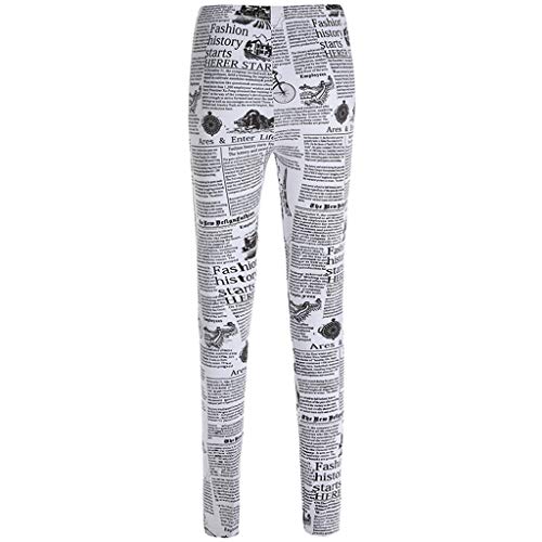 POQOQ Pants Women Fashion Workout Newspaper Print Sports Gym Run Yoga Athletic