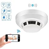 Heymoko Wi-Fi Smoke Detector Camera Motion Detection Night Vision 1080P Wireless IP Indoor Baby Pet Monitor Remote Real Time Video Free App View Nanny Cam Home Security Camera SD Card Storage to 128GB