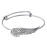SENFAI Supernatural Protection Angel Wing Adjustable Love Bangles Women Girl Charm Bracelets Gifts (Silver)