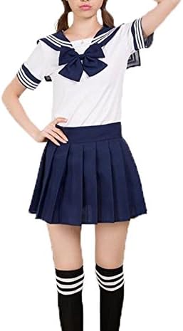 Anjojo Women Sailor Suit Anime School Girl Uniform Temptation Dress Navy blue X-large