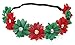 Lux Accessories Xmas Holiday Christmas Headband - Green Red Floral Crown