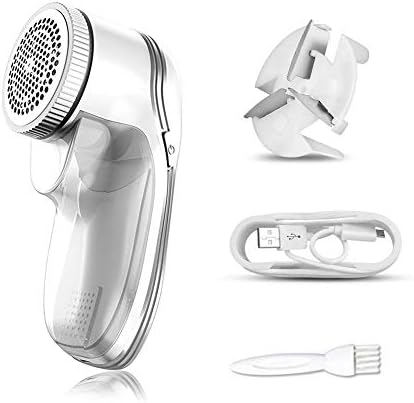 Electric Lint Shaver, Yatuela USB Portable Clothe Fabric Remover, Professional Lint Fuzz Pill Bobble Remover for Sweater, Couch, Blanket, Curtain, Socks with Spare Floating Blade&Cleaning Brush -White