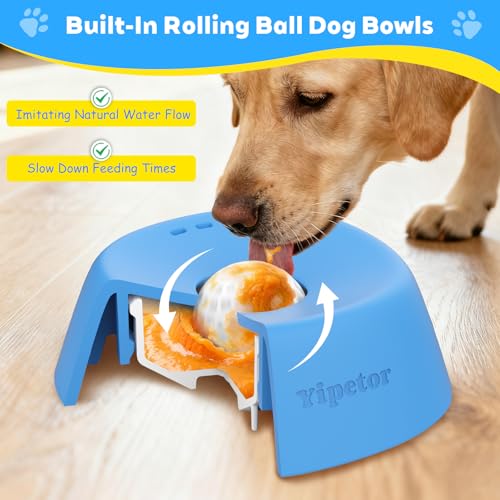 Yipetor Slow Feeder Dog Bowls for Liquid Treat, 【Enrichment Ball-Roll】 Bone Broth Dog Lick Bowl, 3/4 Cup Yogurt Pup Lick Toy for Large Medium Small Breeds Dietary Supplement/Post-op Nutrition