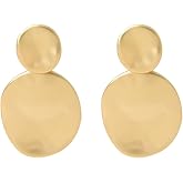 Gold Plated Curved Disc Drop Earrings Round Disc Dangle Earrings Minimalist Geometric Statement Earrings for Women