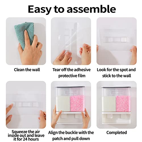 Sparktime Laundry Detergent Dispenser for Scent Booster Beads, Wall Mounted Dry Food Storage Container with 2 Measuring Cups, Suitable for Rice, Beans, Solid Grain, Laundry Scent Beads（3000ml）