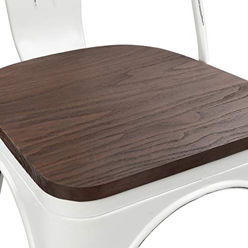 Furniwell Metal Dining Chairs with Wood Seat, Distressing Tolix Style