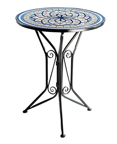 Kobolo Gartentisch Mediterran mit Platte in Mosaikoptik - Höhe 68 cm Durchmesser 55 cm