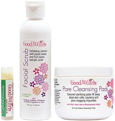 Good For You Girls Facial Scrub and Pore Cleansing Pads to breakup excess oils and impurities, includes Free Lip Balm, by Good For You Girls