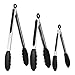 kitchen Tongs with Silicone Tips Set of 3-7, 9, 12 Inch Stainless Steel Kitchen Cooking Tongs Non-Stick Heavy Duty Locking Food Tongs for Cooking, Grilling, Serving, Fish and Salads (Black)