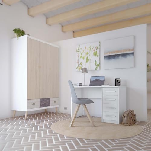 Moderner Home-Office-Schreibtisch, Computertisch mit 4 Schubladen, einfacher Aufbau, 56 x 110 x 73,5 cm, weiß