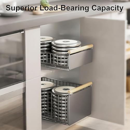 Pull-Out Cabinet Organizer, No-Drill Slide-Out Drawer with Adhesive Nano Film, Kitchen Cabinet Shelf Organizer, Under-Sink and Pantry Storage Shelf for Kitchen and Bathroom (White, 39x25x4cm)