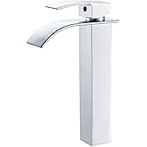 VOTON Vessel Sink Faucet Chrome Modern Tall Waterfall Bathroom Sink Faucet Single Handle Bathroom Faucet 1 Hole Bowl Lavatory Vanity Faucet, Rv Sink Camper Farmhouse Bathroom Utility Remodel Faucet