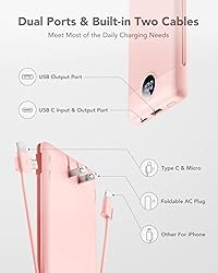VRURC Portable Charger with Built-in Cables and AC