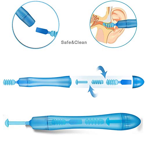 Spiral Ear Cleaner Loop Ear Wax Removal Silicone Head Picker Tool Kit 6pcs Curette Medical Storage Box Safe Care for Kid and Adult(Blue)