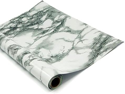 Marble Contact Paper, Munto 15.7" X 78.7" Waterproof Marble Sticker Paper, Ideal for Recovering Countertops, Laptops, Desks, Cabinets, and Furniture (White / Grey Roll)