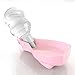 Flexzion Portable Dog Water Bottle Dispenser - 7oz Pet Travel Bottle With Buckle & Flippable Bowl, Pink On-The-Go Doggy Water Dispenser