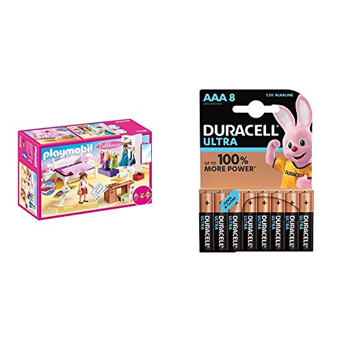 Playmobil 70208 DOLLHOUSE Schlafzimmer mit Nähecke, ab 4 Jahren, bunt, one Size + Duracell Ultra AAA Micro Alkaline…