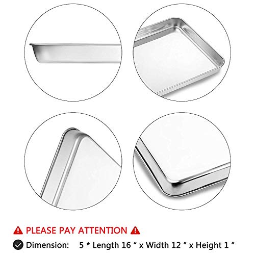 Bastwe Baking Sheet Set of 5, Stainless Steel 5-Piece Cookie Sheet, Toaster Oven Baking Pan Set, Rectangle Size 16 x 12 x 1 inch, Healthy & Non Toxic, Mirror Finish & Rust Free, Dishwasher Safe