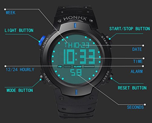 image for Han Shi Waterproof Wristwatch, Fashion Mens LCD Digital Stopwatch Date