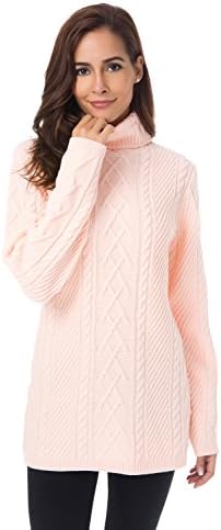 AMII Womens Winter Solid Turtleneck Long Sleeve Sweaters Pink M