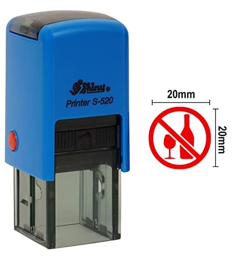 No Wine Sign Icon Round Rubber Stamp Self Inking Shiny Mini Stamper 20 mm- Red Ink