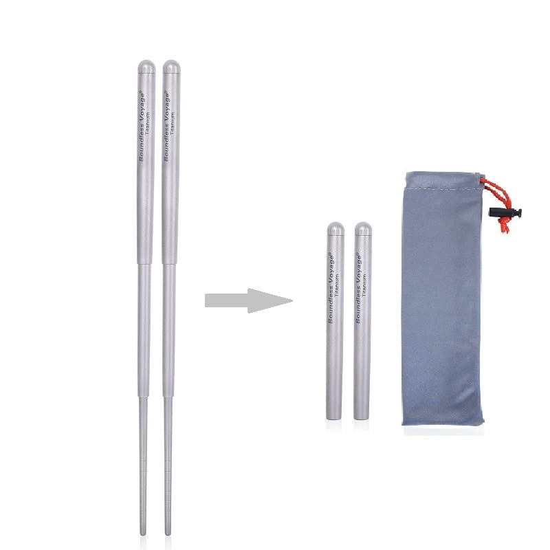 iBasingo Titanium Telescopic Chopsticks Camping Cutlery Detachable Folding Chopsticks Outdoor Travel Portable Tableware Small Lightweight Flatware Business Picnic Hiking Fishing Dinnerware Ti1004T