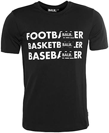 BALR Men's Football Basketball Baseball Badge T-Shirt from Regular Fit - Black and White