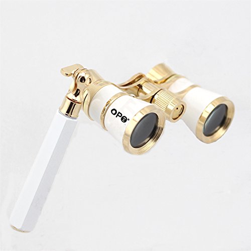 Opera Glasses Compact Binoculars for Theater Horse Racing Classical Lady Gift 3X25 White with Gold Removeable Handle