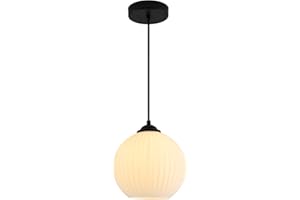 Flyrose 1-Light Milk Glass Globe Pendant Light Fixtures Black Farmhouse Pendant Lights Kitchen Island Mid Century Modern Entry Lighting White Ribbed Glass Pendant Light