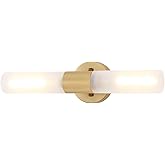 BYOLIIMA Gold Knurled Texture Wall Sconce Frosted Glass Shade Modern Bathroom Vanity Light Fixtures 2-Lights Mid Century Wall