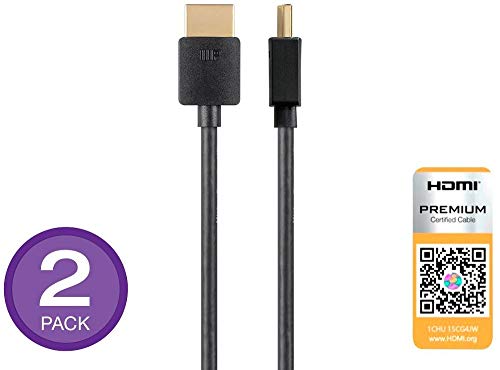 Monoprice Certified Premium HDMI Cable - 3 Feet - Black (2 Pack) 4K@60Hz HDR 18Gbps 36AWG YUV 4:4:4 - Ultra Slim Series