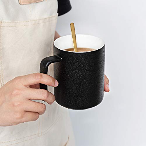 Krokori Ceramic Cup Glaze Tea Cup Coffee Mugs Cup with Lid and Infuser for Home, Kitchen, Office and Daily Use, Dishwasher Safe - 16oz (Black)