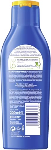NIVEA SUN Schutz & Pflege Sonnenlotion LSF 30, wasserfester Sonnenschutz mit Vitamin C & Hyaluron, schnell einziehende Sonnencreme für 48h Feuchtigkeit ohne weißen Film (200 ml) 6