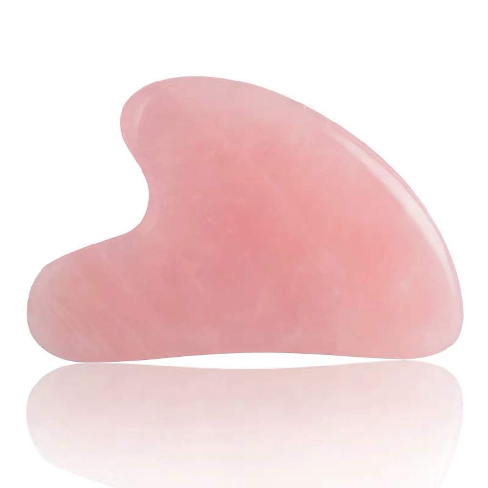 Real Jade Roller for Face, Pink Facial Roller Gua Sha Set, 100% Natural Rose Quartz Jade Massager Stone for Face Eye Neck Anti-aging Slimming & Firming (Gua Sha)