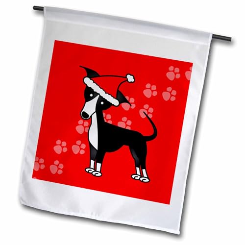 3dRose fl_25375_1 Garden Flag, 12 by 18-Inch, Cute Black Italian Greyhound Red…