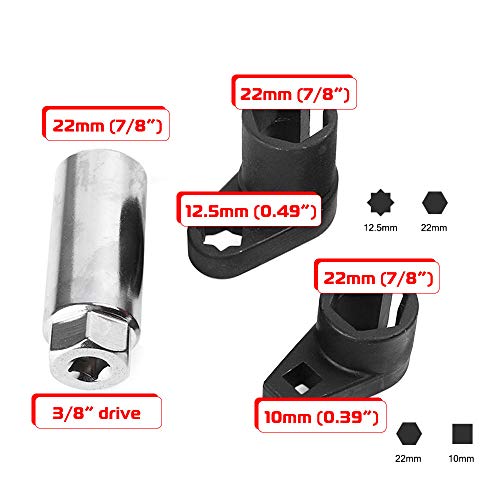 Oxygen Sensor Removal Tool Kit 3Pcs 3/8 Inch Drive Oxygen Sensor Socket Wrench - Thumbnail 5