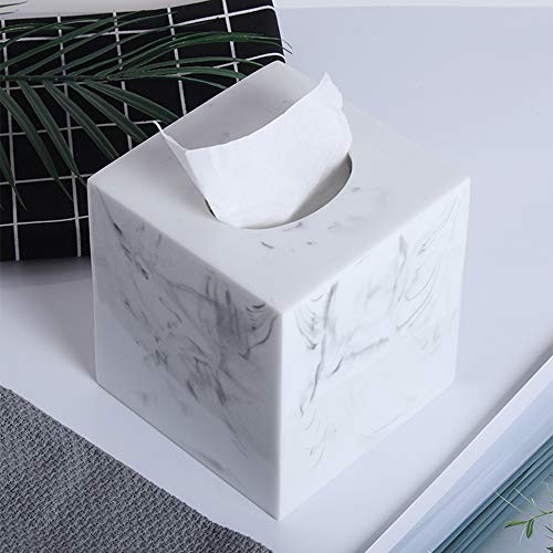 Jung Ford Square Tissue Box Cover, Facial Napkin Holder for Bathroom Living Room Office, Marble-Imitated Made of Resin