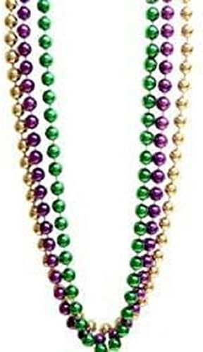 Mardi Gras, Purple, Green, and Gold Metallic Extra Long Beads, 12 mm, 60", 1 Dozen (12pcs).