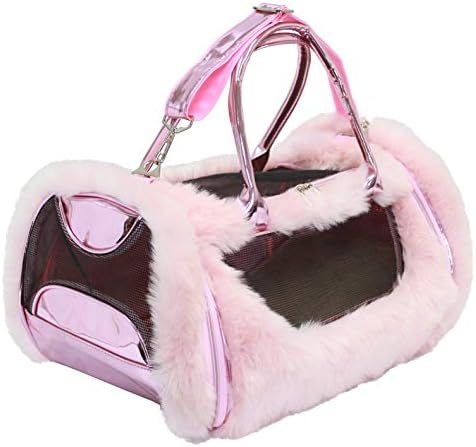 American Jewel Faux Fur and Iridescent Pet Purse Carrier Bag - Pink