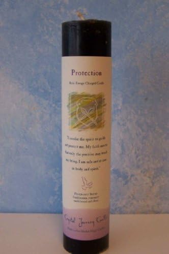 Crystal Journey Reiki Charged Herbal Magic Pillar Candle - PROTECTION - Made with Aromatherapy Essential Oil of Frankincense by Ritual Magick