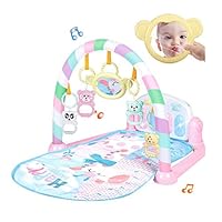 bromrefulgenc Intelligence Toy for Toddler,Newborn Baby Toy Educational Hanging Animal Piano Music Rattles Mat Carpet