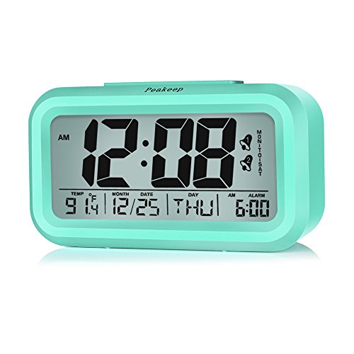 Peakeep Digital Dual Alarm Clock with Snooze and Nightlight, Battery Operated for Travel