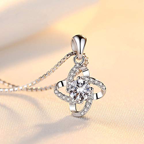 OWMEOT 925 Sterling Silver Dancing White Diamond Pendant Necklace,Charm Silver Plated Pendant Hollow Necklace Elegant Retro (Silver) - Thumbnail 5