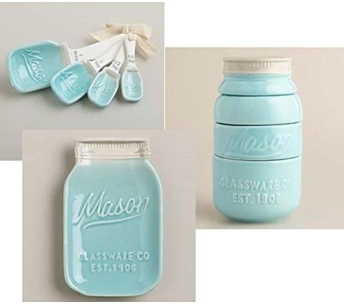 Mason Jar Ceramic Kitchenware 3 Piece Set: Spoon Rest, Measuring Cups &amp; Spoons ;supply_from:home-gallery