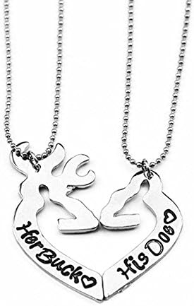 Ruip Minimalist Deer Hunting Her Buck His Doe Necklaces Kissing Heart Hollow Heart Shape Pendant Couples Necklace 2Pcs/Set