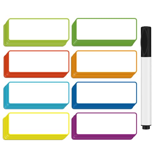 Opret 48 Pcs Magnetic Dry Erase Labels, Magnet Name Tags Reusable Writable Blank Plate Rainbow Colors Stickers for Whiteboard, Locker, School Bus, Fridge and Crafts, 3.3x1.2 inches