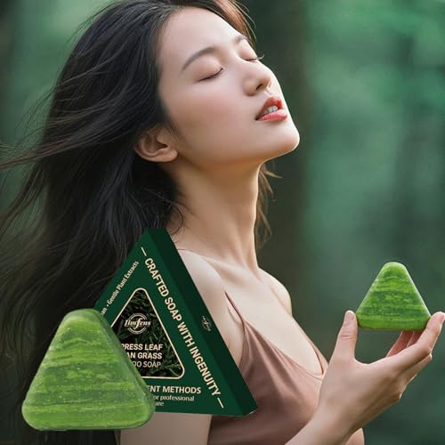 LBOYLOVE® Nature Triangle Shampoo Bar, Seven Green Soap Bar, Usman Grass Shampoo Soap for Hair Growth, Nourishes and Strengthens Hair, Moisturizing for Men & Women, 4.23 oz