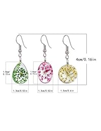 Tamhoo - Juego de 12 pares de pendientes colgantes multicolores con diseño de flor prensada y bolas de árbol con forma de círculo, color amarillo, rosa, morado, rojo, verde, turquesa, reina y anne
