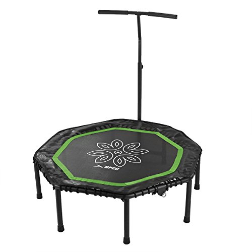 Xspec 44" Silent Fitness Mini Trampoline with Adjustable Handrail Bar, Green & Black - Indoor Rebounder for Adults - Best Cardio Jump Fitness Low Impact Workout Trainer, Covered Bungee Rope System - Thumbnail 2
