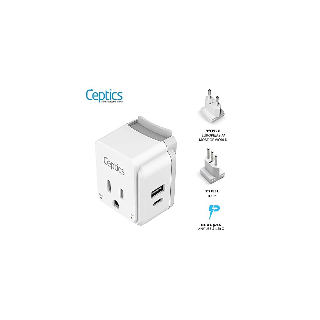 Italy, Chile, Rome Power Plug Adapter Travel Set, Ceptics, Safe Dual